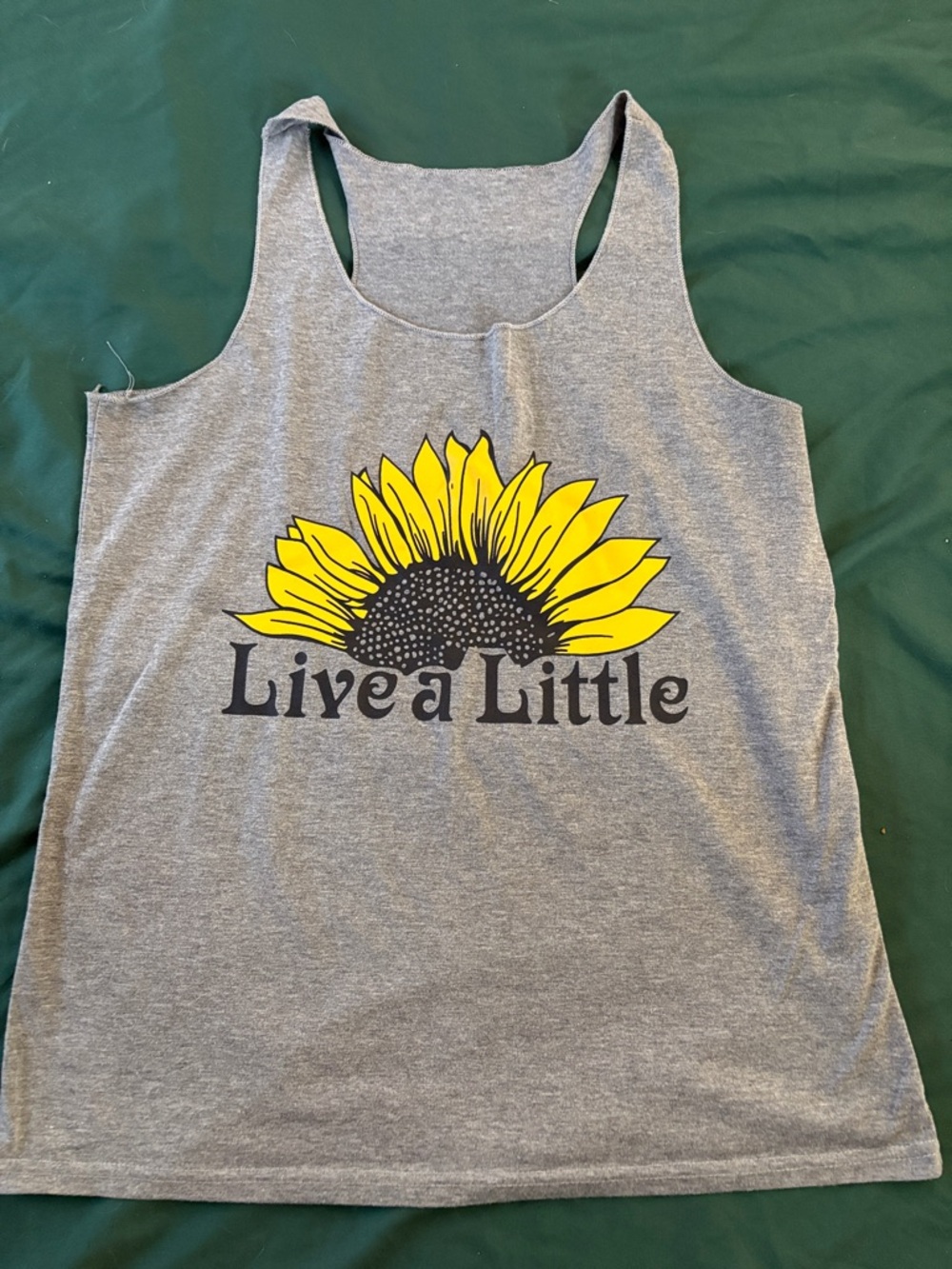 Gray Tank Top with Yellow Sunflower "Live a Little"